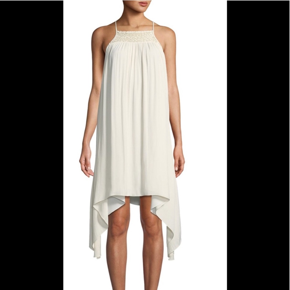 Halston Heritage Cream Smocked High Neck Dress